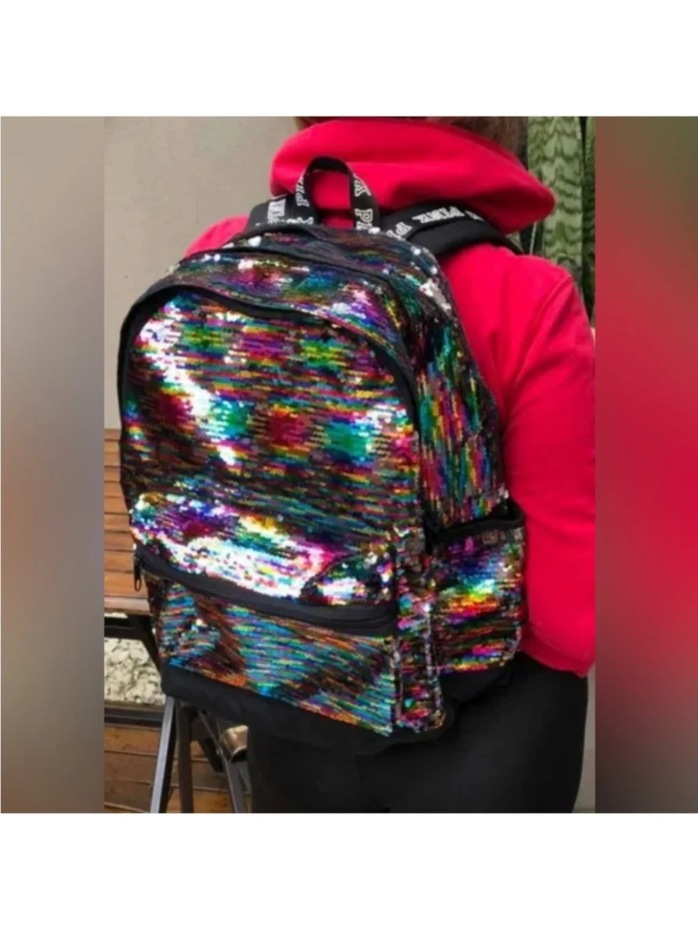 Victoria’s Secret PINK Rainbow Multi Sparkle Sequin Backpack Schoolbag Bag